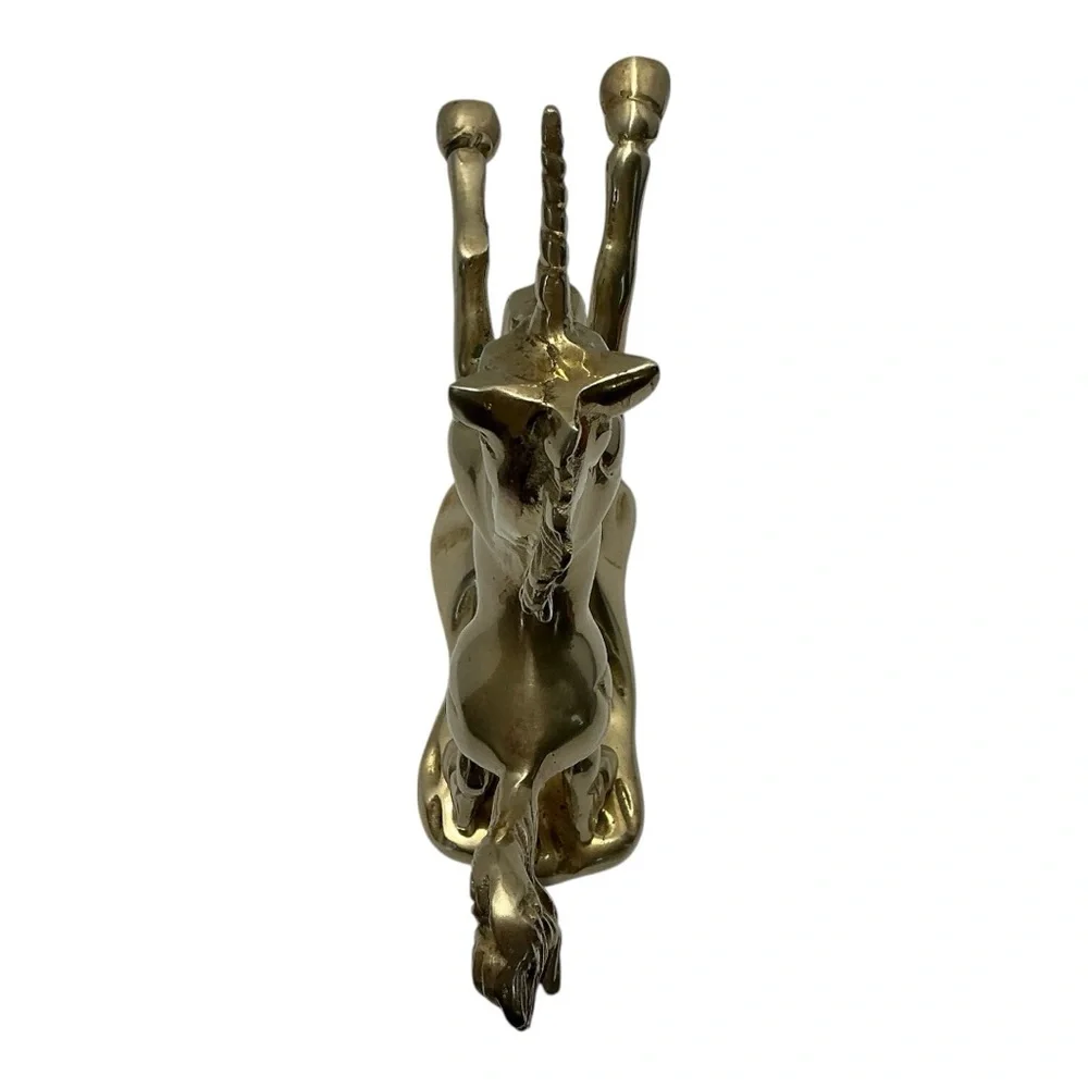 Brass Rearing Unicorn Mythical Figurine Mounted On Brass Cloud MCM 1970s Vintage - Picture 13 of 16